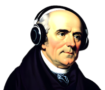 Bild von Dr. Hahnemann mit Kopfhörer auf dem Kopf, der den Homöopathie Podcast 